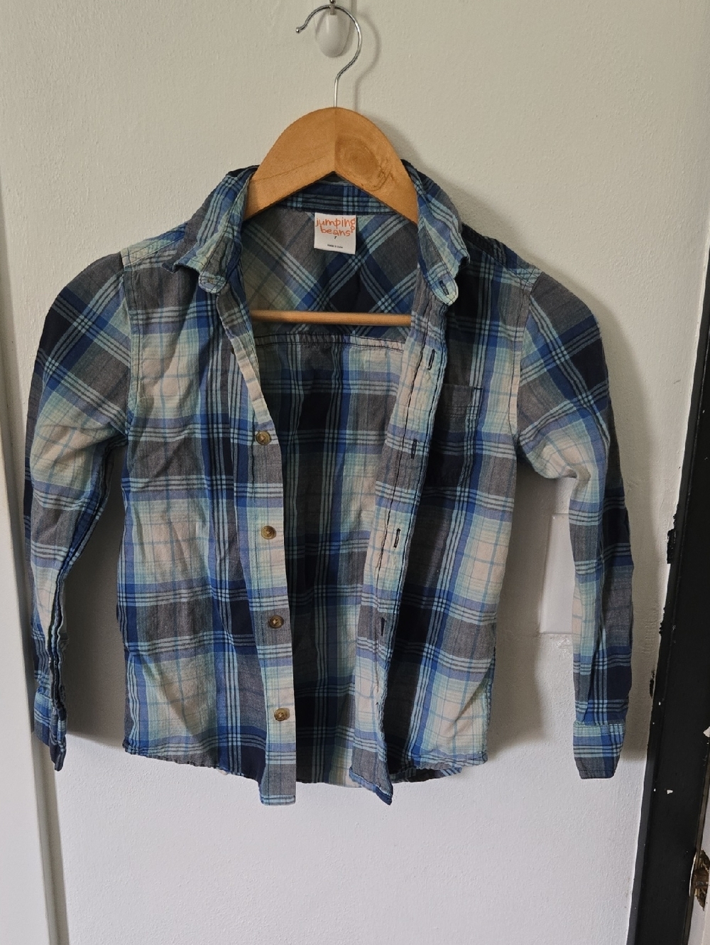 Kids Blue and Gray Plaid Button-Down Shirt